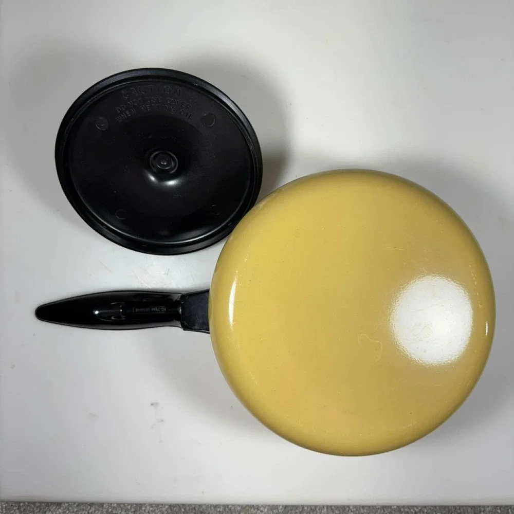 Sauce Pan Pot Yellow‎ Enamel with Black Lid MCM Vintage